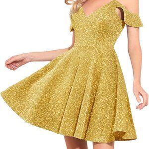 Women's Sequin Dress Off Shoulder Mini Party Dress Vintage Homecoming